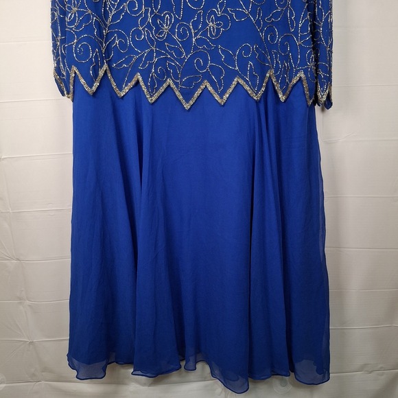 Vtg Jean for Joseph Le Bon Formal Dress Size 16 Blue Beaded Top‎ Flowy Skirt - Picture 4 of 16
